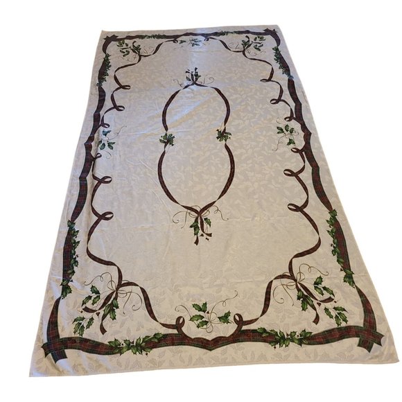 Lenox Rectangular Table Cover and Kitchen Towel Ribbon Holly Set of 2 - Picture 4 of 12